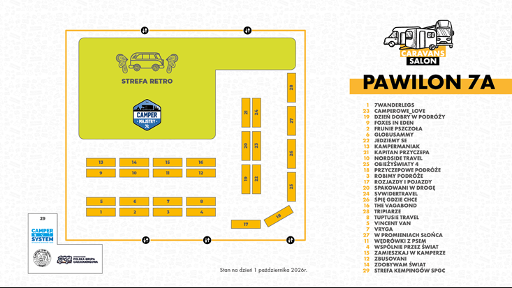 Plan ekspozycji Pawilon 7A – Strefa Vanlife i Strefa Retro